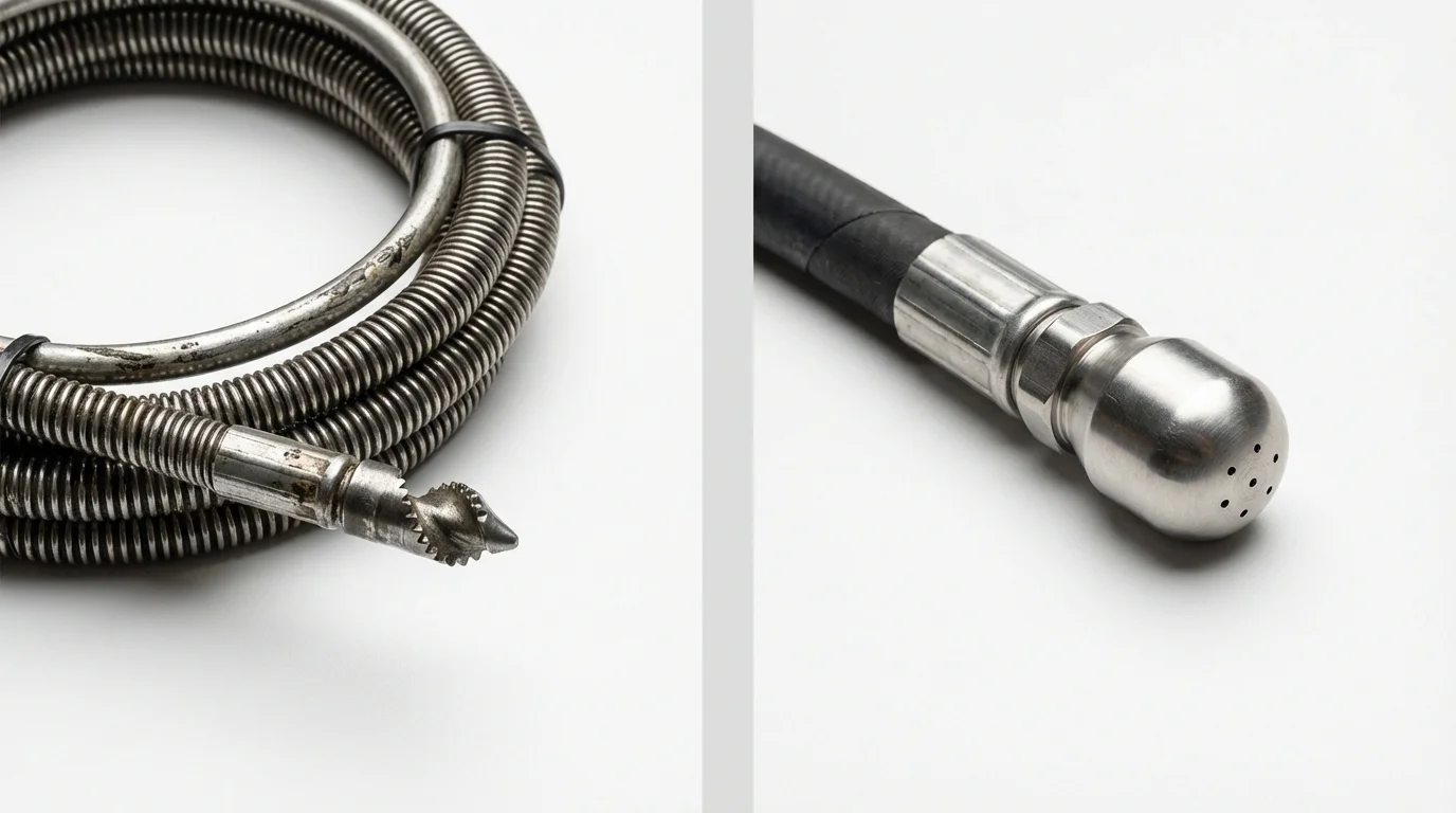 Drain snake cable and hydro jetting nozzle used for drain cleaning in New Kent, VA