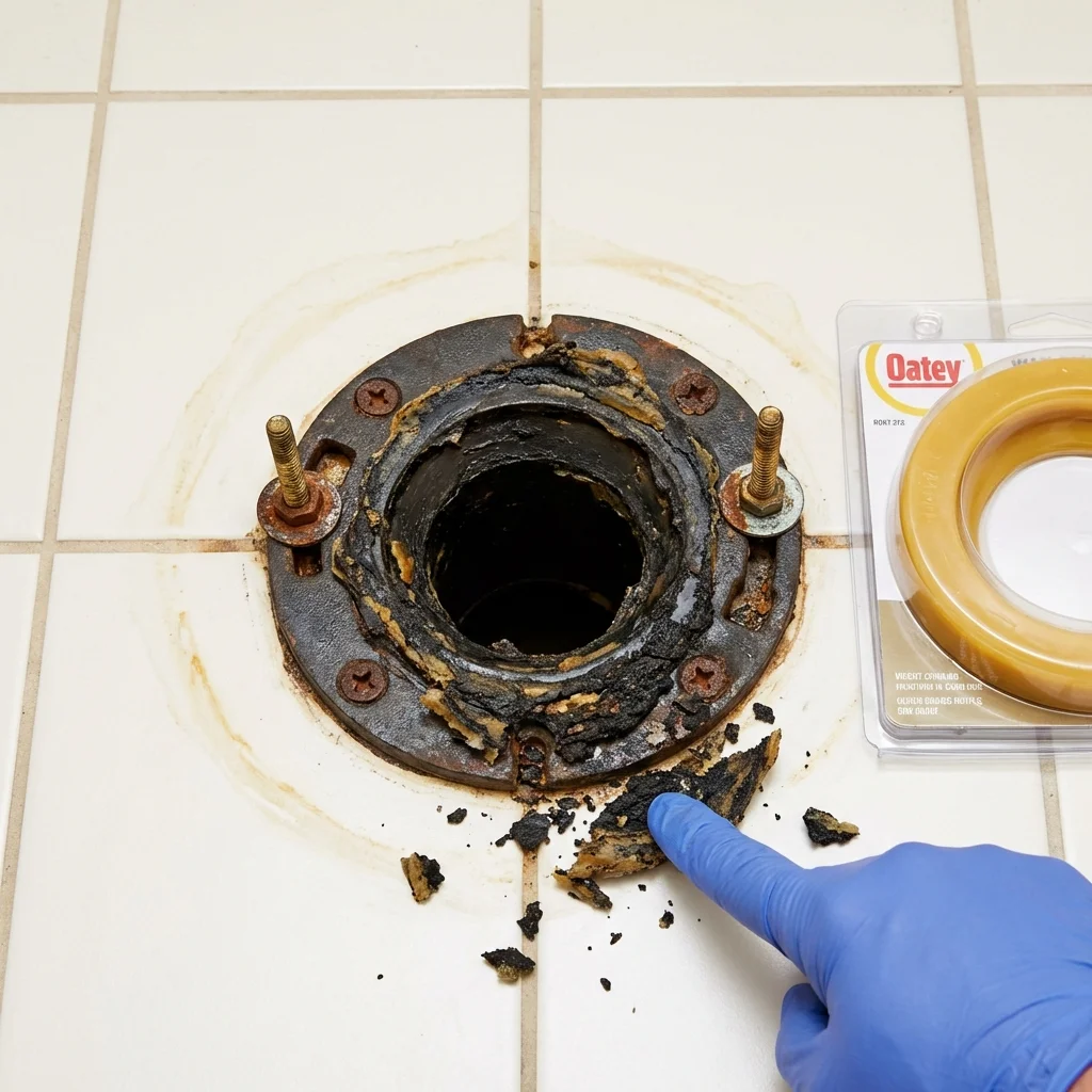 Failed wax ring showing water seepage at the base of a toilet in a New Kent, VA home